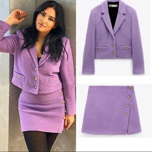 NWT ZARA Purple Textured Blazer Set